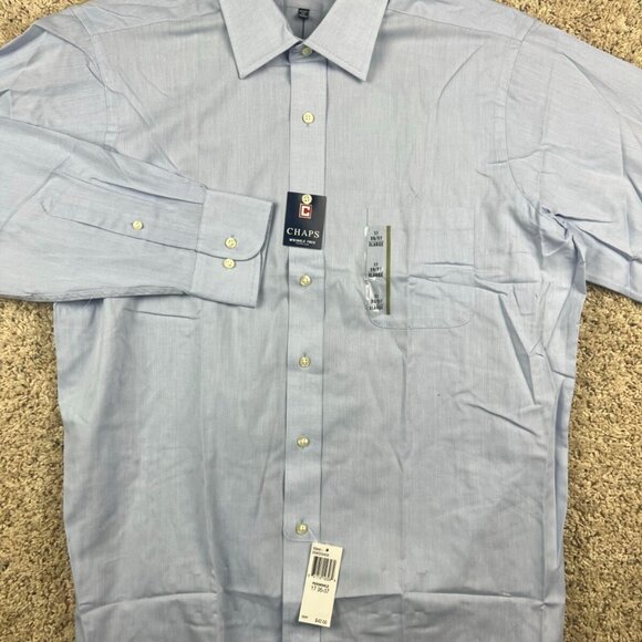 Chaps Button Up Shirt Classic Fit Twill Men’s 17 36/37 Long Sleeve Blue NWT - Picture 1 of 8